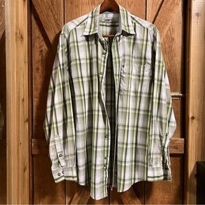 🧑‍🏭Vintage Carhartt Men's L Green Plaid Long Sleeve Button Down Casual Shirt
